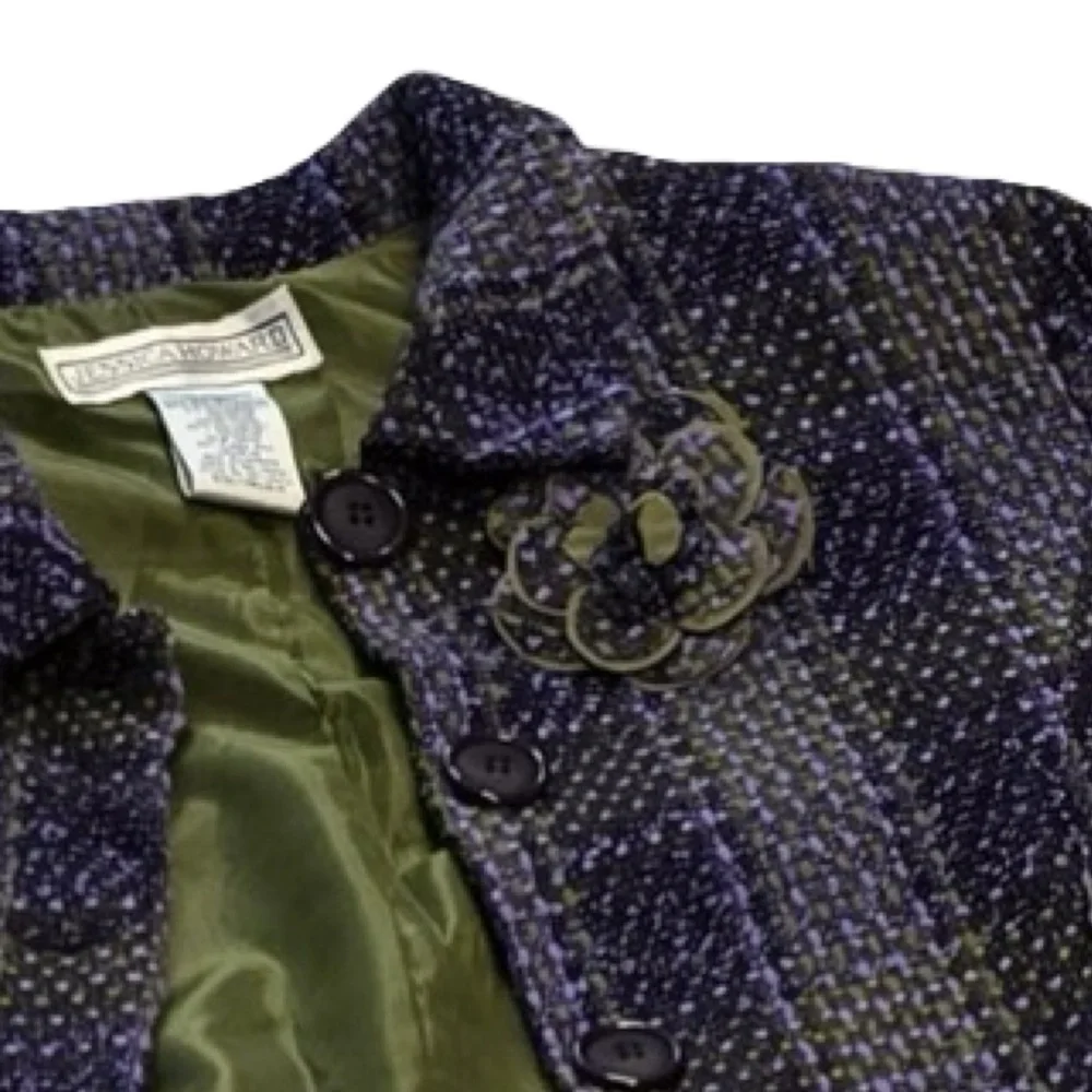 Jessica Howard Size 14 2-Piece Tweed Dress Jacket Set Purple Green Plaid Vintage - Picture 9 of 11